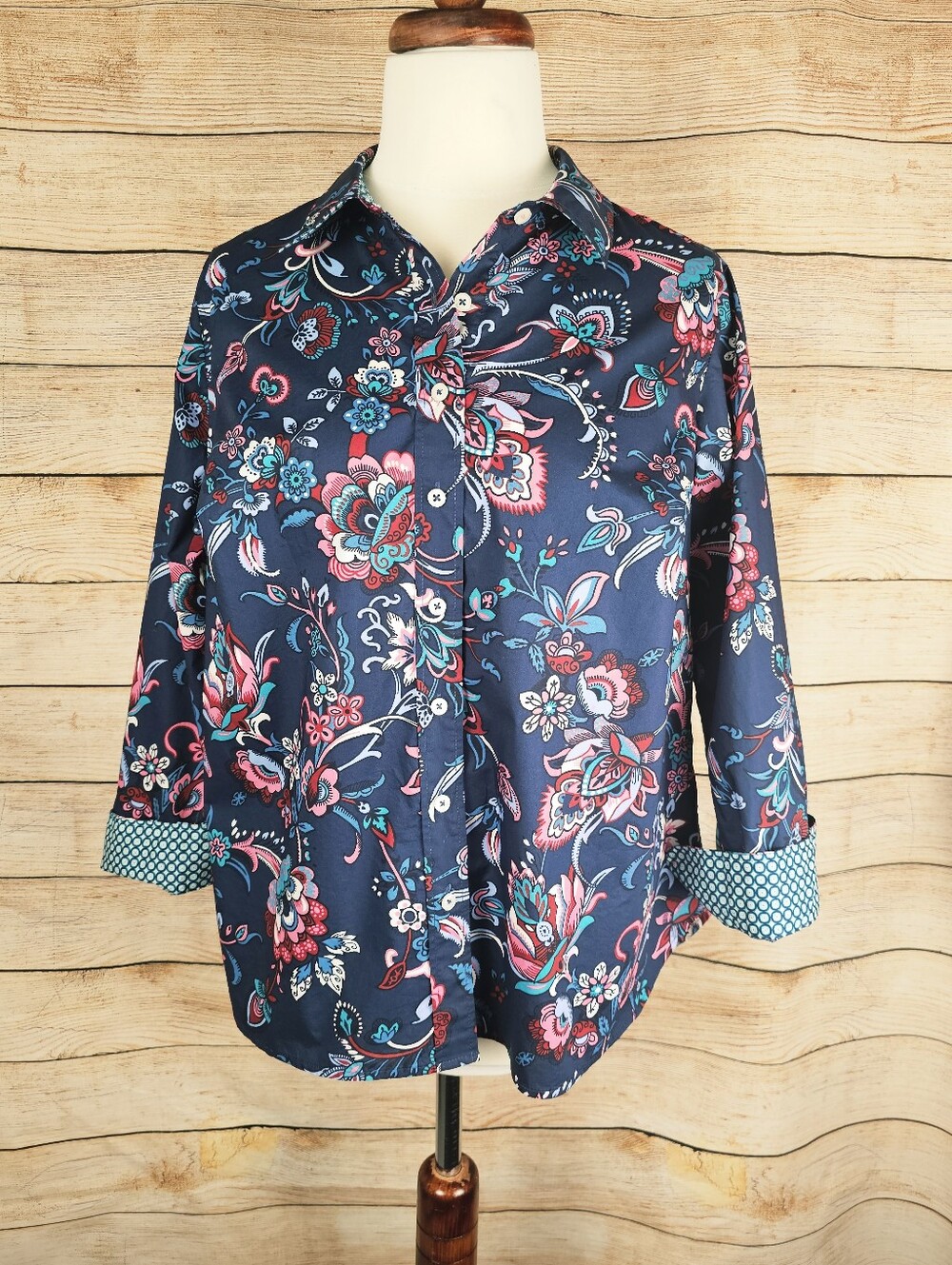 Talbots Paisley Floral Long Sleeve Button Down Shirt Blouse Size 1X Petite
